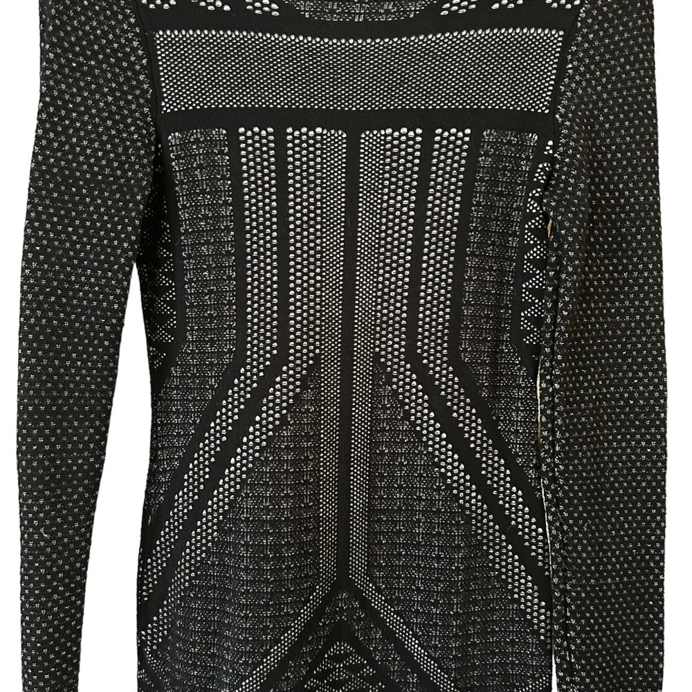 Black And White Jacquard Women's Body Con Dex Long Sleeve Dress Size Small - Picture 13 of 14
